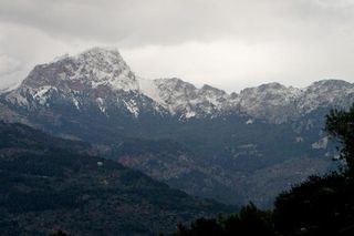 The mountains of Mallorca covered in snow.