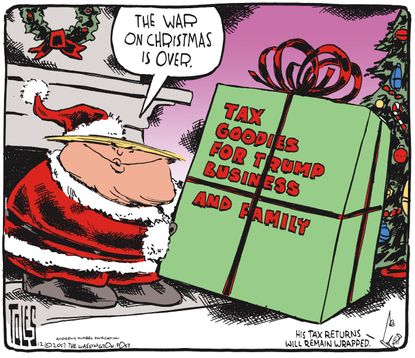 Political cartoon U.S. Christmas tax plan GOP Trump wealthy