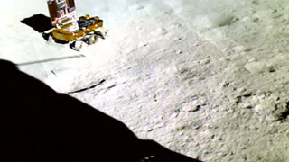 An image of Pragyan (toward the top left of the screen) on the moon.