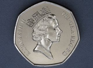 50 pence coin, 1993, obverse, queen Elizabeth II