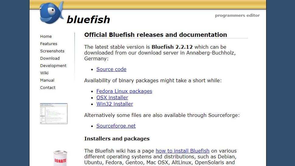 Website screenshot for Bluefish