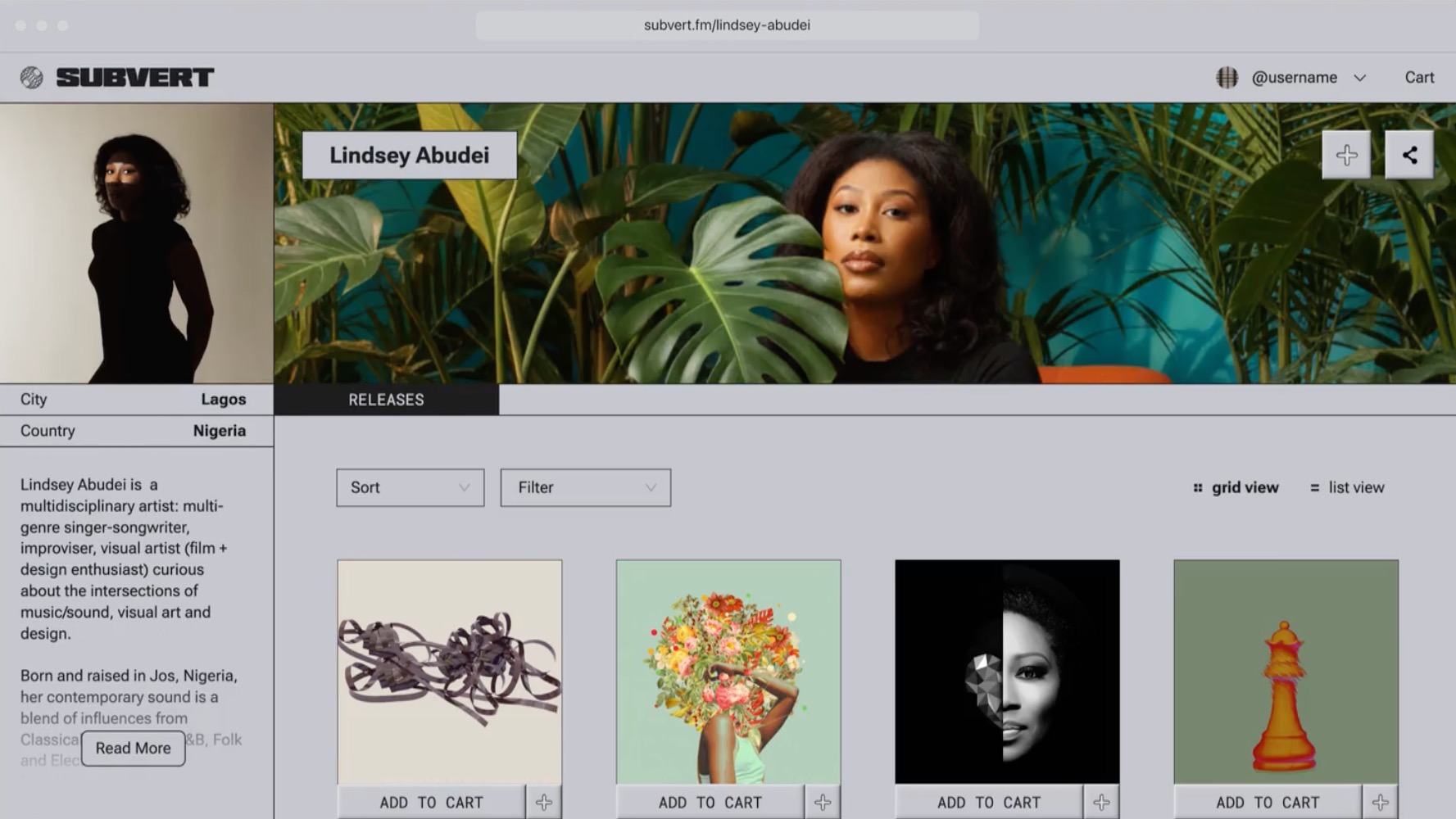 A screenshot from the Subvert music streaming website.