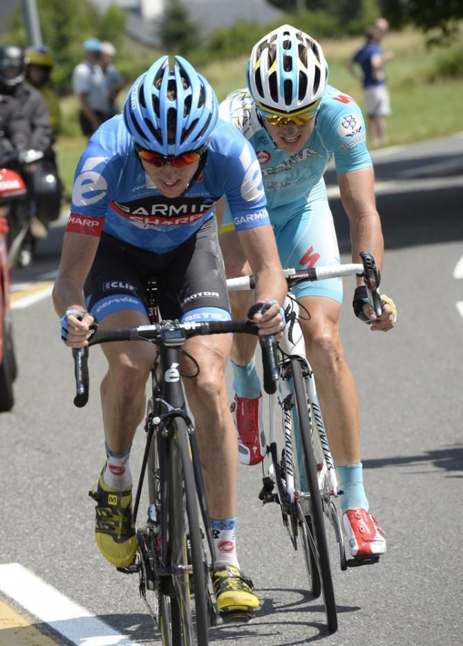 Daniel Martin (Garmin-Sharp) and Jakob Fuglsang (Astana) out on the attack in the stage 9 finale