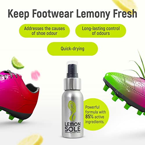Lemon Sole Natural Shoe Freshener &amp;amp; Deodoriser With 6 Powerful Essential Oils for Long-Term Odour Control, Great for Sports, Fresh Lemon Scent. Lemon Fresh Shoes Every Day.
