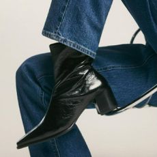 A close up of a pair of black leather boots from Vagabond.