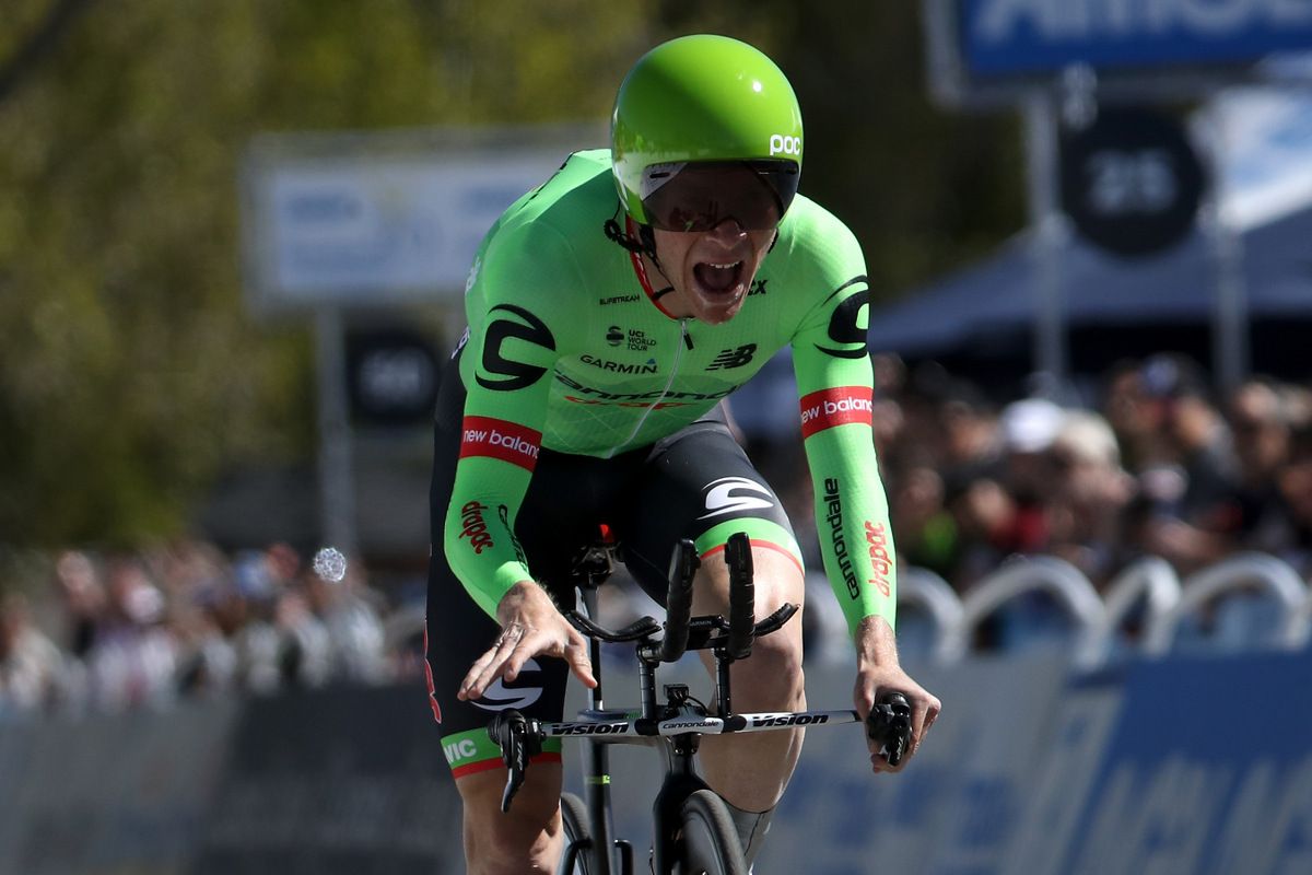 The effort shows after Andrew Talansky's TT to pull himself onto the podium