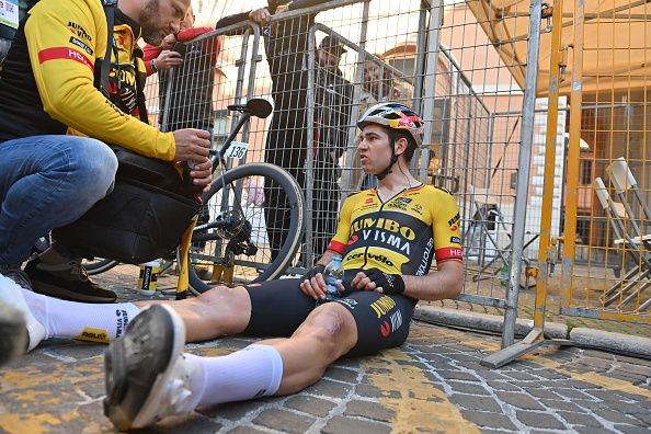 Belgian Wout van Aert of Team JumboVisma pictured after stage 6 of the TirrenoAdriatico cycling race 194 km from Osimo Stazione to Osimo in Italy Saturday 11 March 2023 BELGA PHOTO DIRK WAEM Photo by DIRK WAEM BELGA MAG Belga via AFP Photo by DIRK WAEMBELGA MAGAFP via Getty Images
