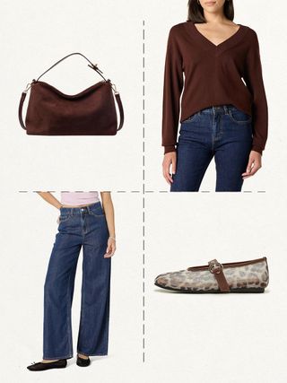 Amazon-Outfit aus braunem Pullover und Jeans