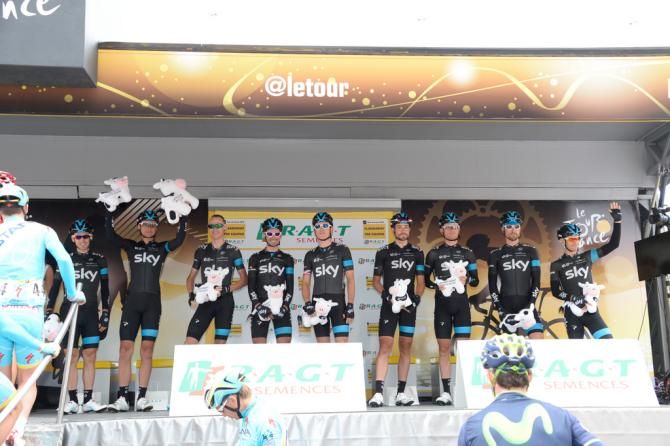 Team Sky collect the best team prize in York