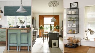 compilation images of kitchens with soft furnishings and accessories to show how to make a kitchen cosy