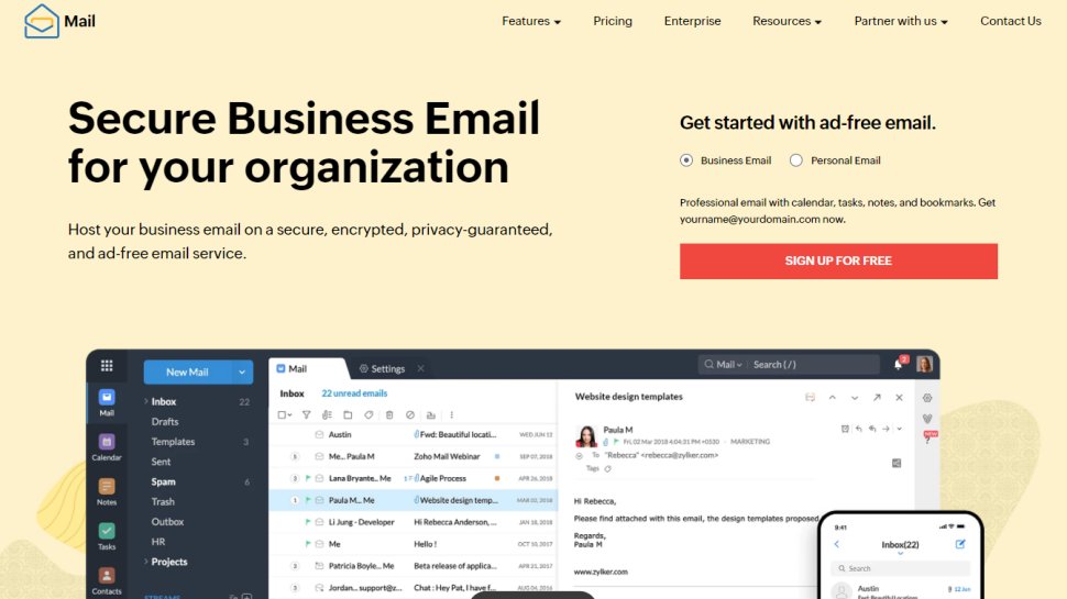 Website screenshot for Zoho Mail