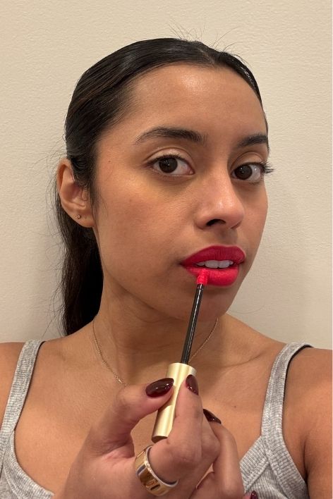 Stila Stay All Day Liquid Lipstick before, during, and after application.