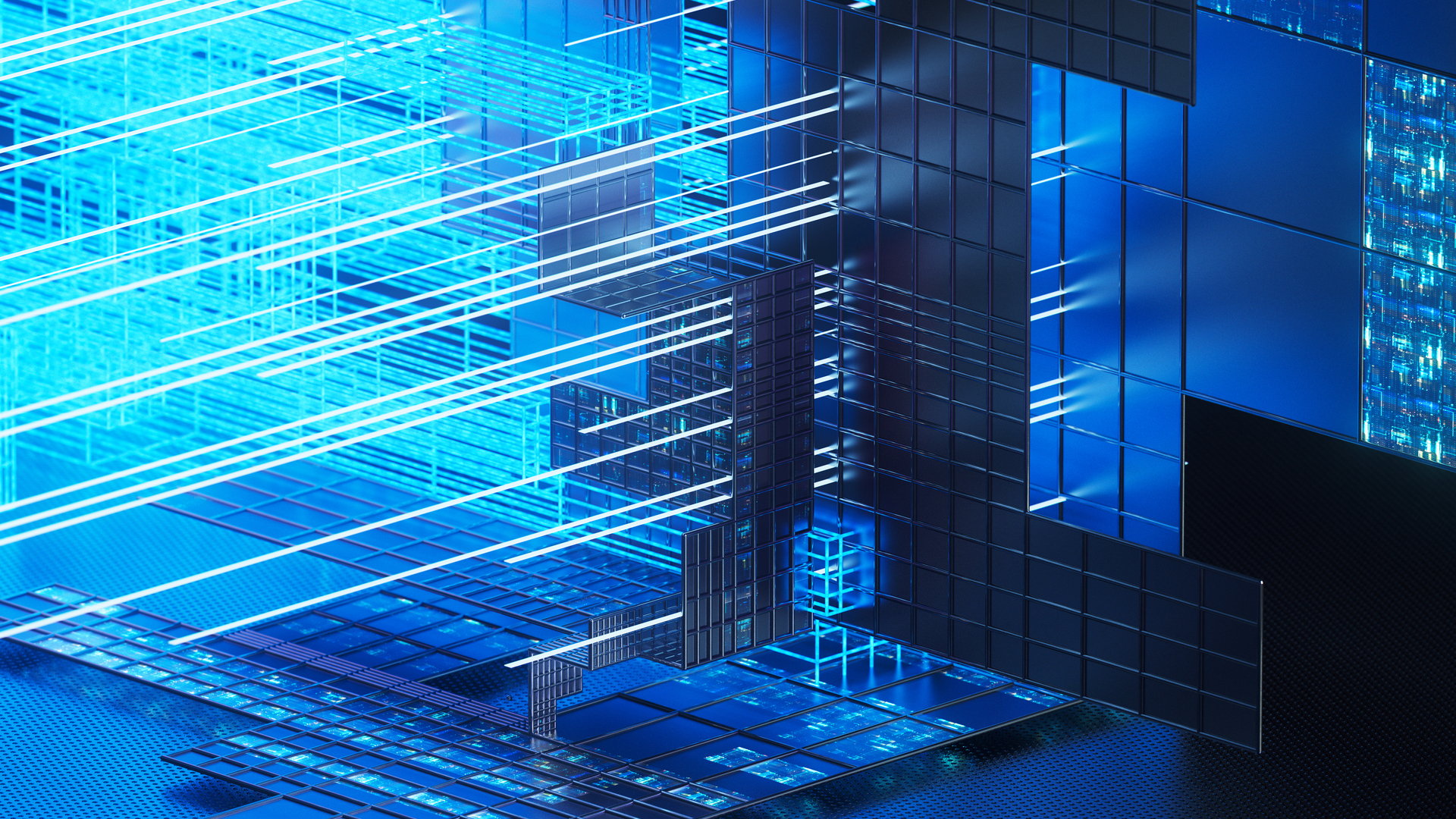 Data transfers depicted with digital lines