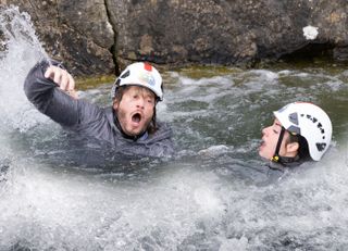 David and Victoria caught in the rapids in Emmerdale. 