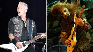 [L-R] James Hetfield of Metallica and Jim Root of Slipknot