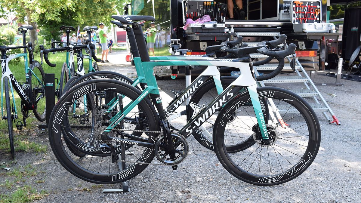 Bora-Hansgrohe had the new aero bike from Specialized on display, which was first seen last week at the Dauphine