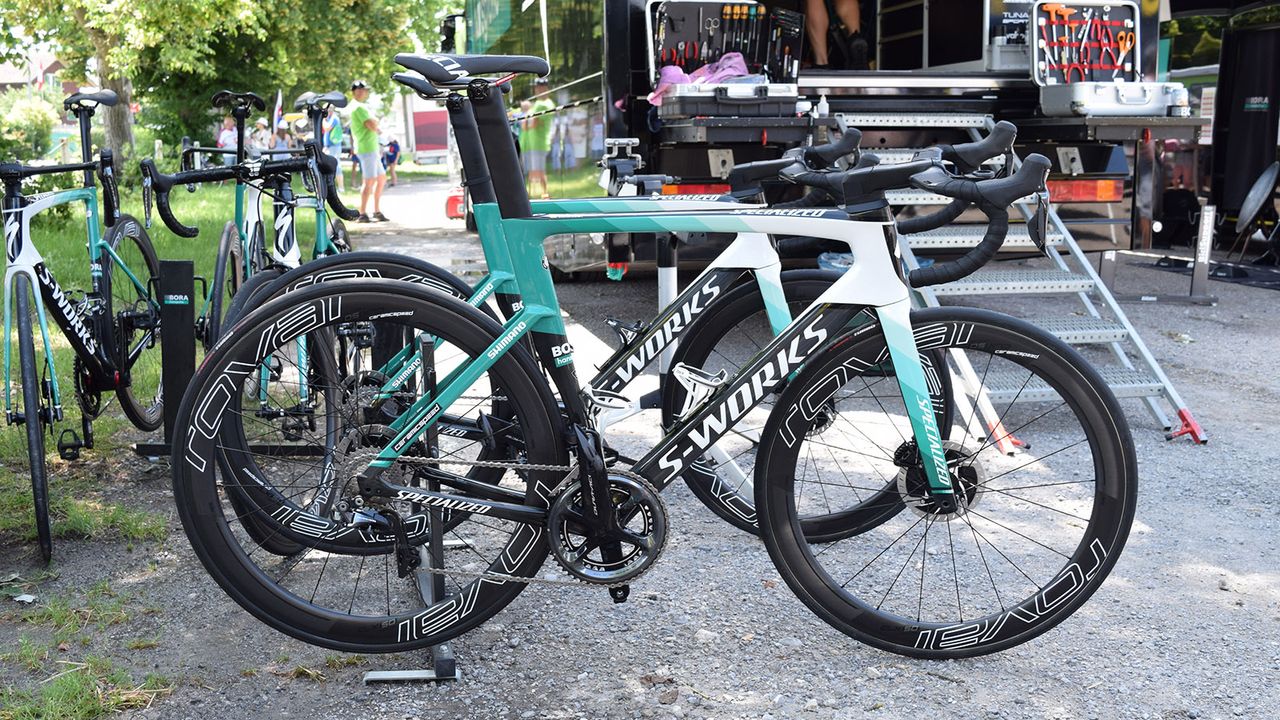 Bora-Hansgrohe had the new aero bike from Specialized on display, which was first seen last week at the Dauphine