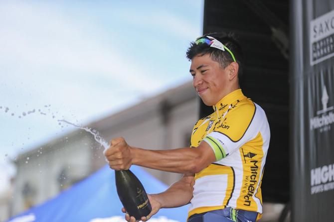 Caleb Ewan letting the bubbly flow freely