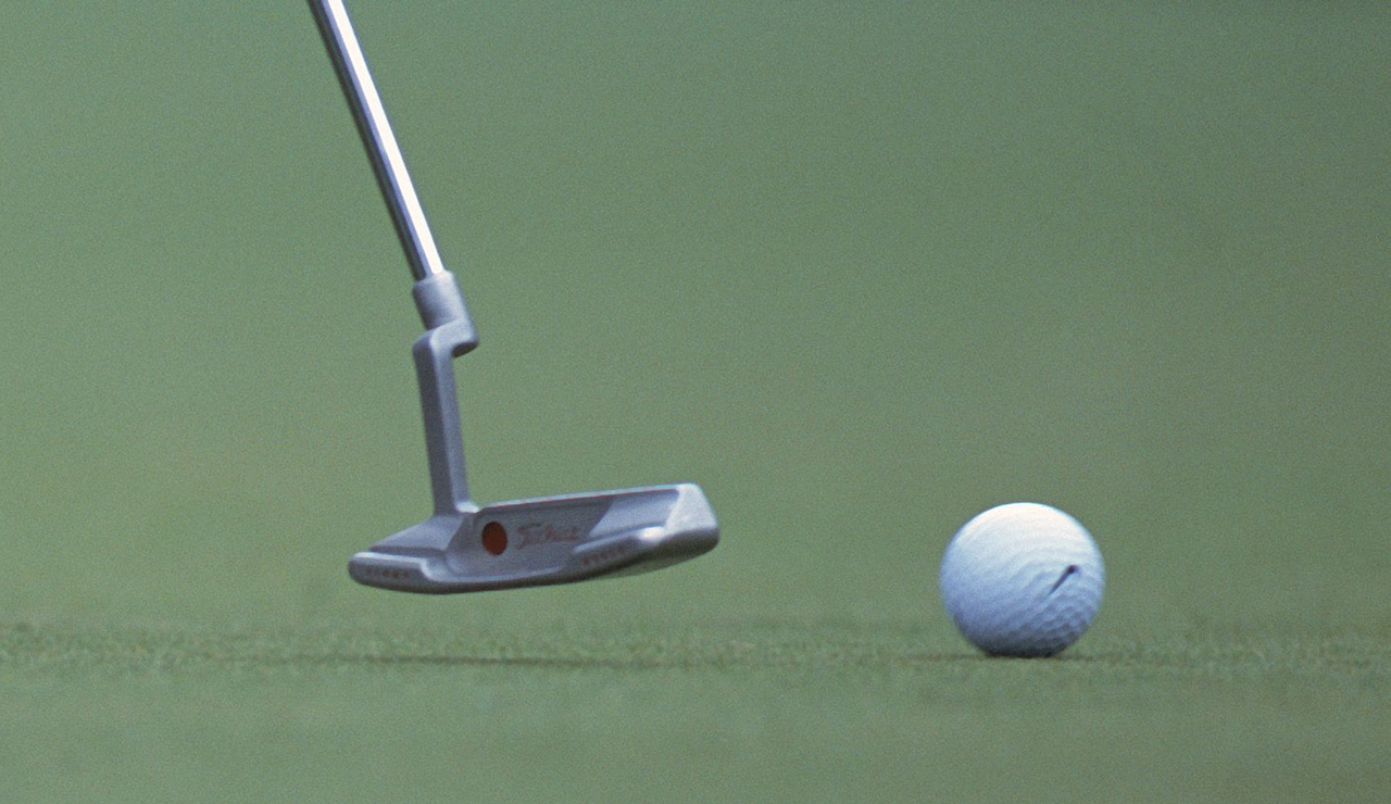 A close-up of Tiger Woods' putter