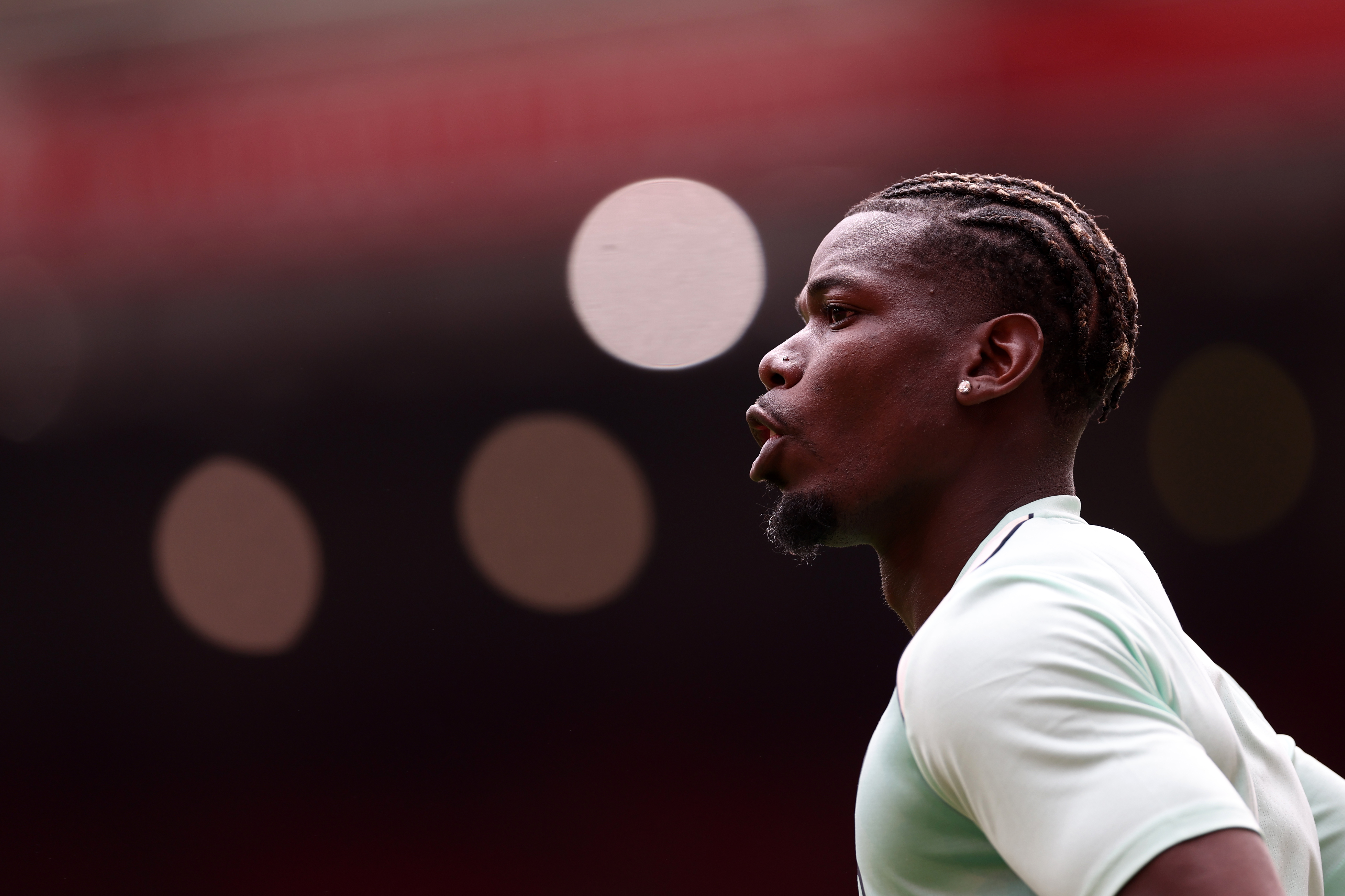 LIVERPOOL, ENGLAND - AUGUST 09: Paul Pogba of AS Monaco warms up during the during the pre-season friendly match between Liverpool FC and AS Monaco at Anfield on August 09, 2026 in Liverpool, England. (Photo by Naomi Baker/Getty Images)