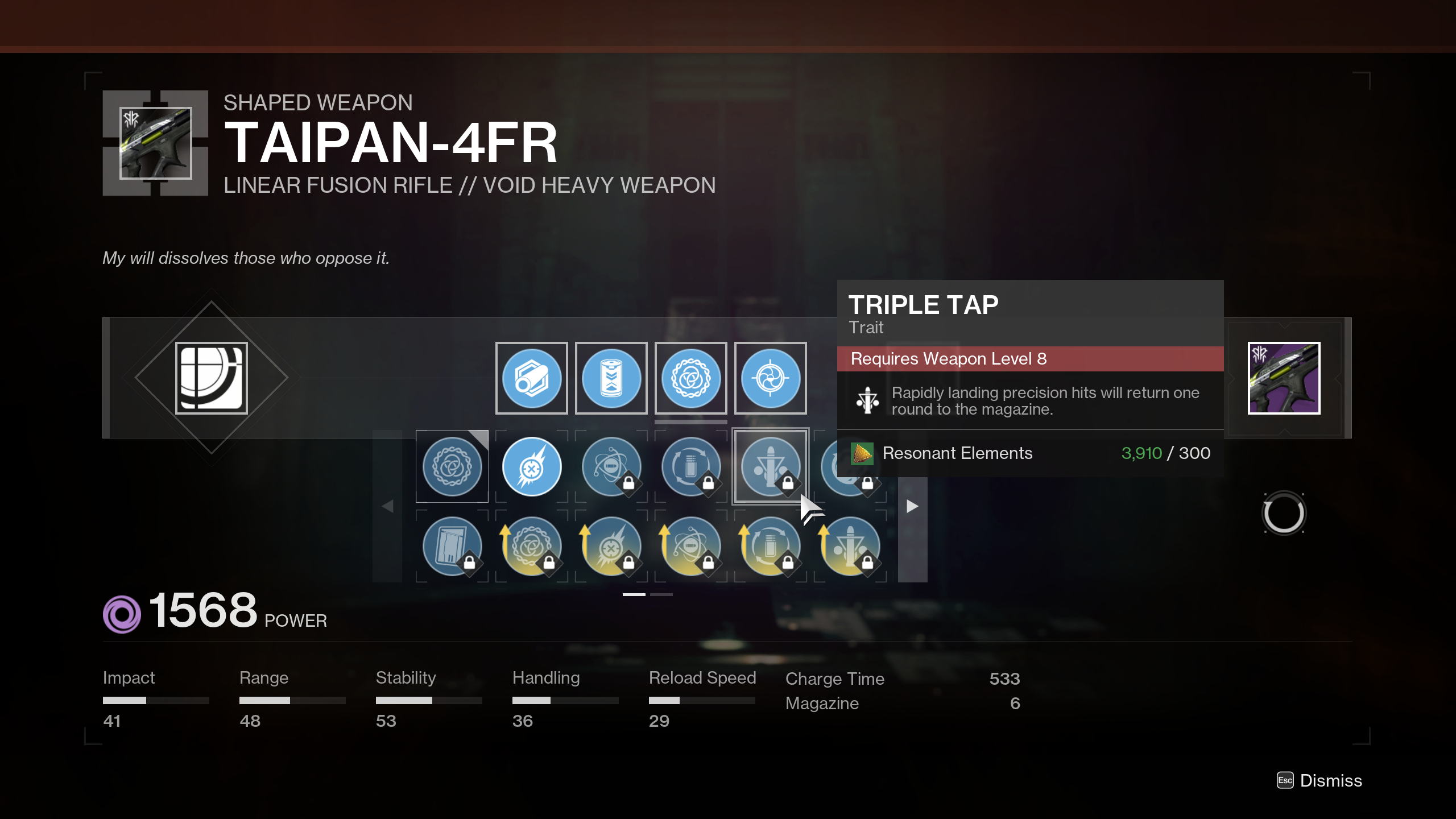 Crafting the Taipan-4FR in Destiny 2.