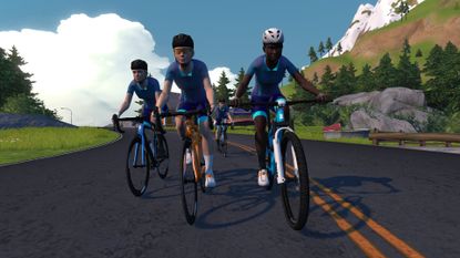 Three riders on Zwift
