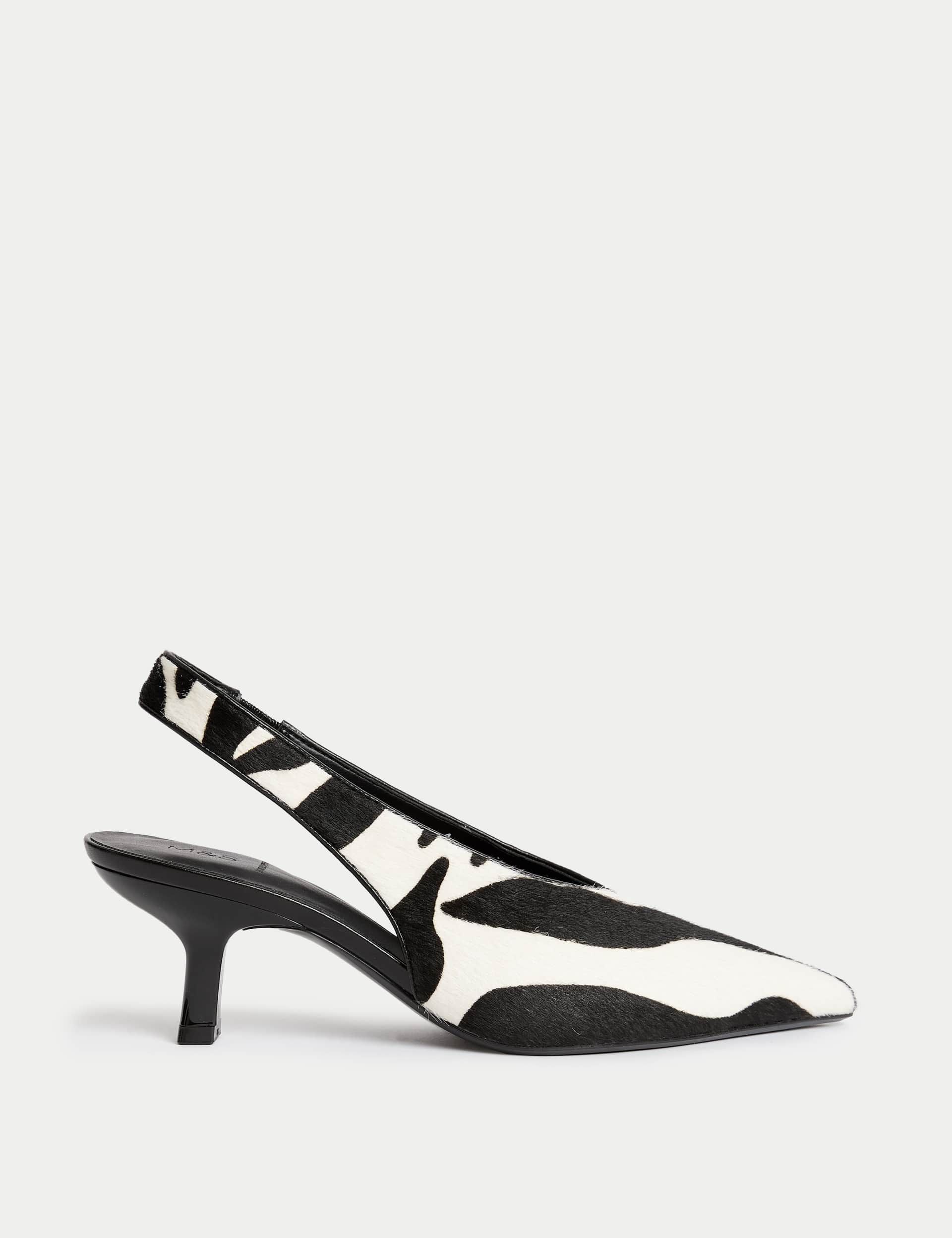 Leather Animal Print Kitten Heel Slingback Shoes