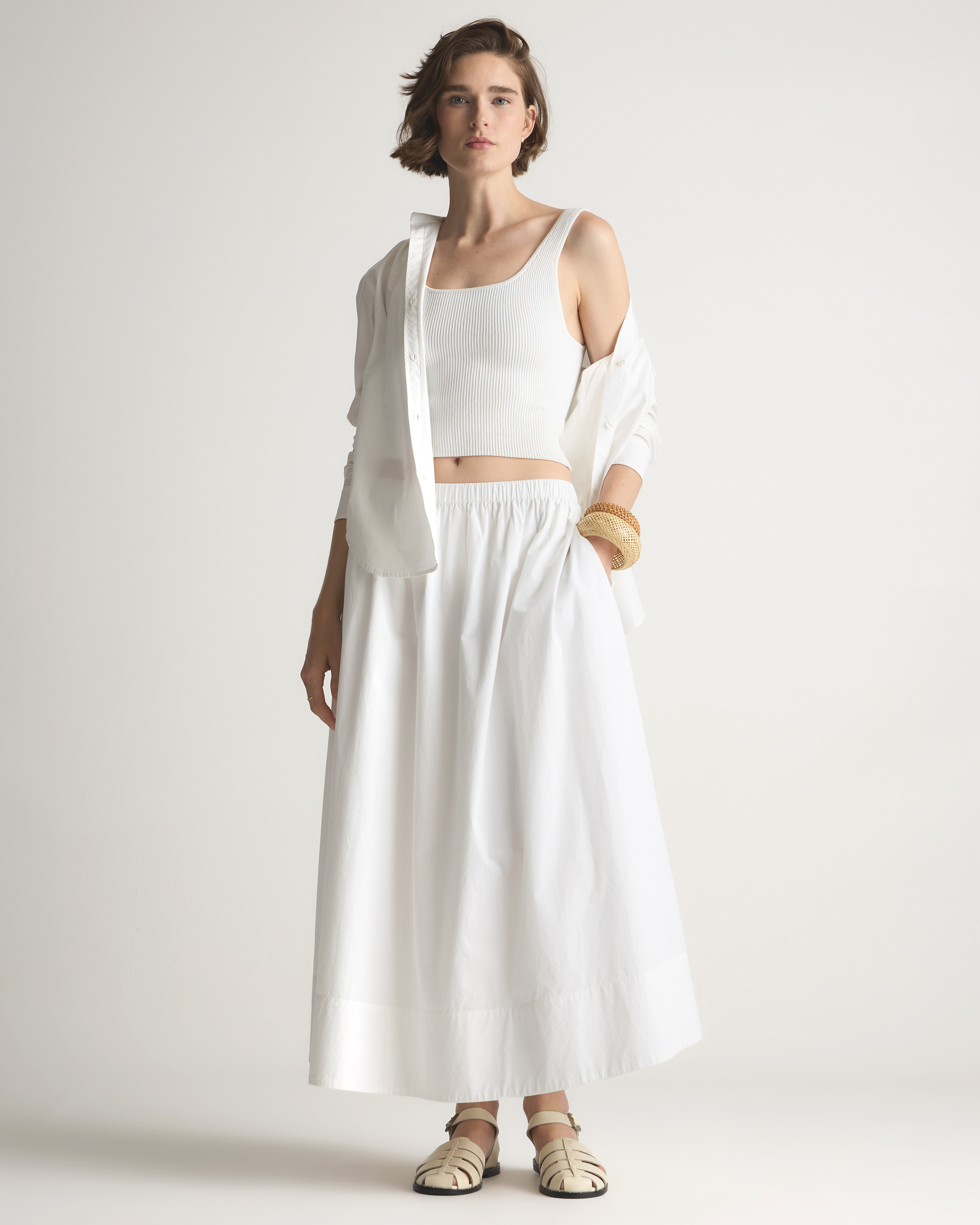 100% organic cotton poplin A-line maxi skirt in classic white