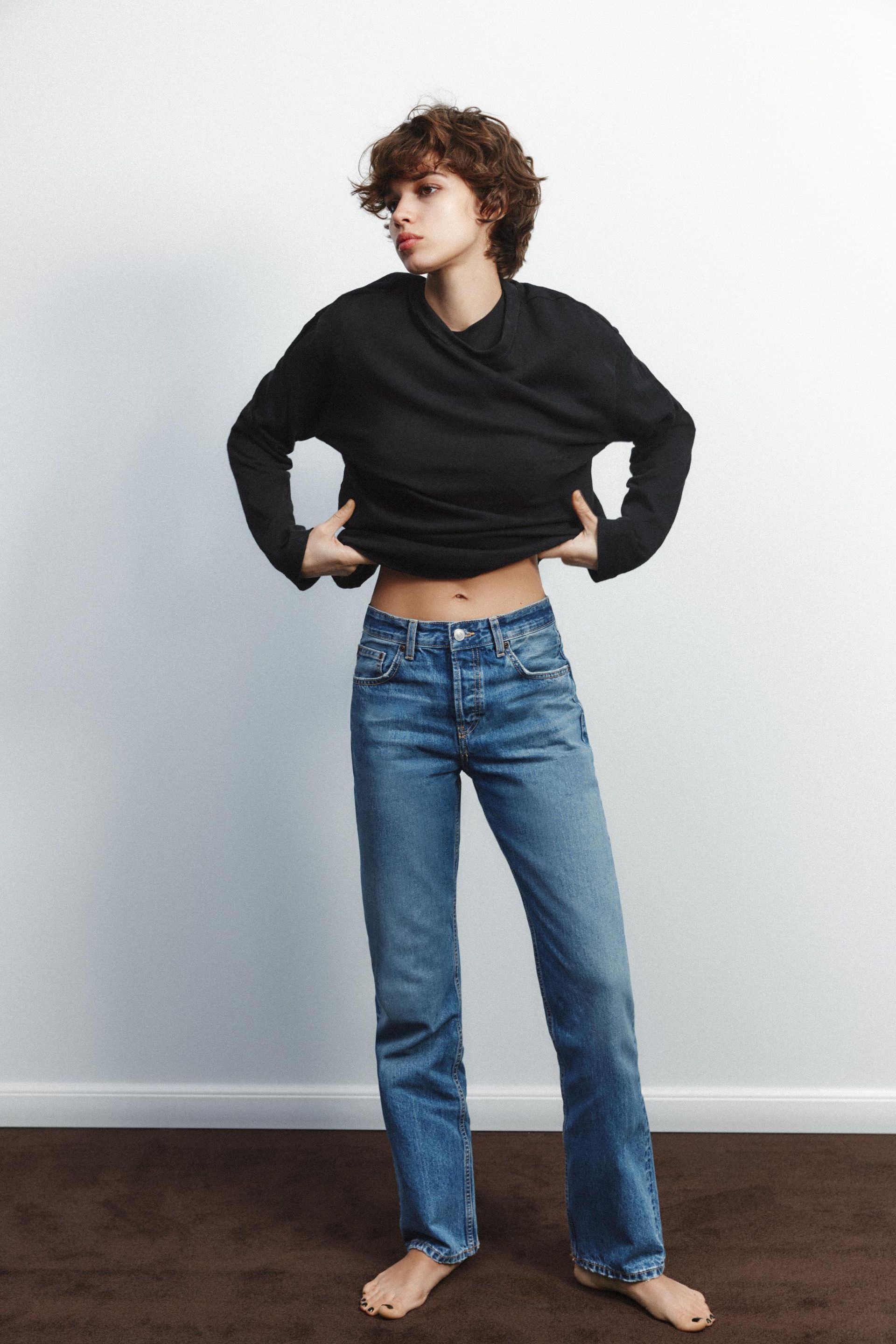 Extra Long Mid-Rise Trf Straight Leg Metallic Jeans