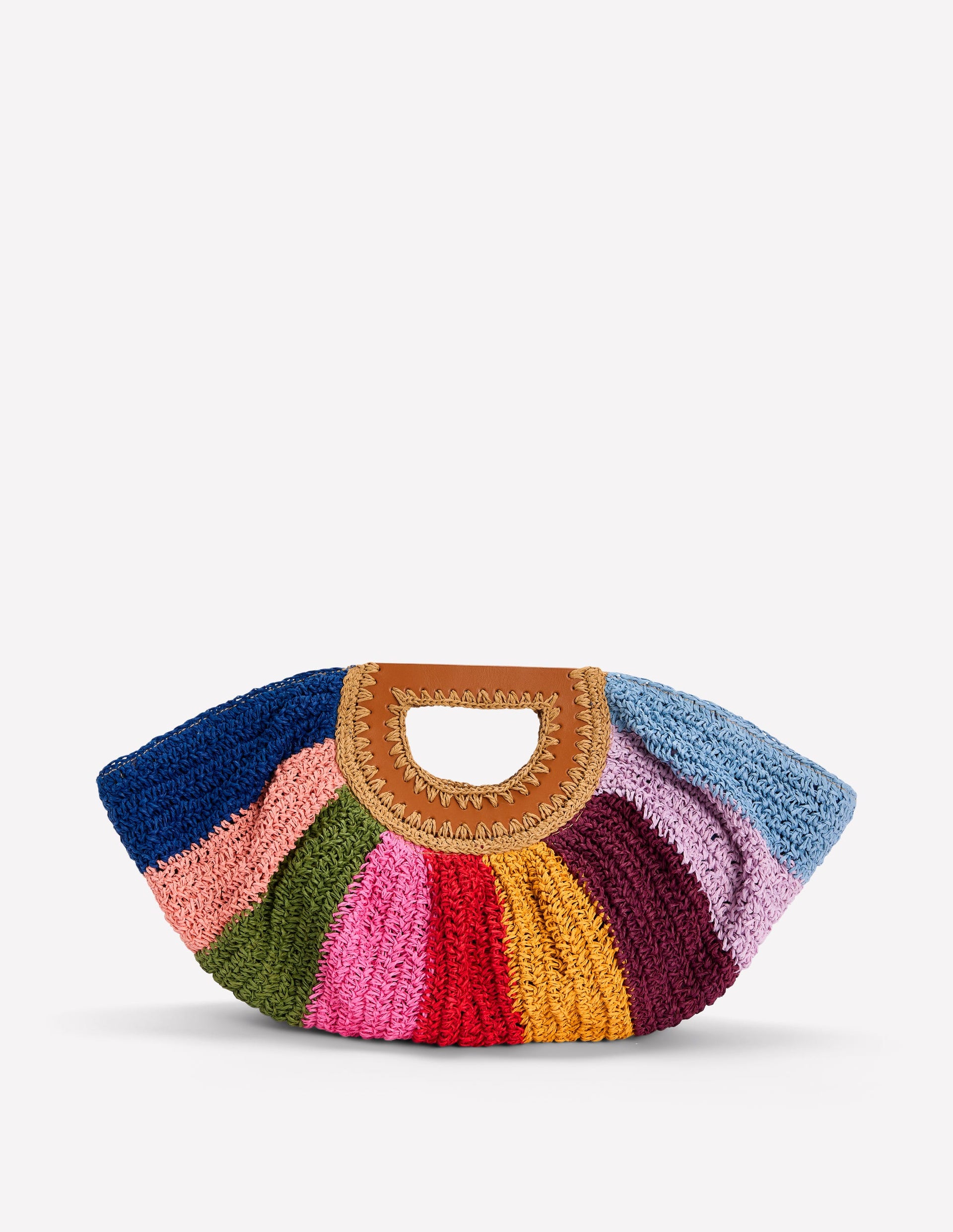 Raffia Moon Clutch-Multi Stripe