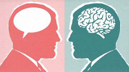 Illustration of two people, one with a brain and the other with a speech bubble