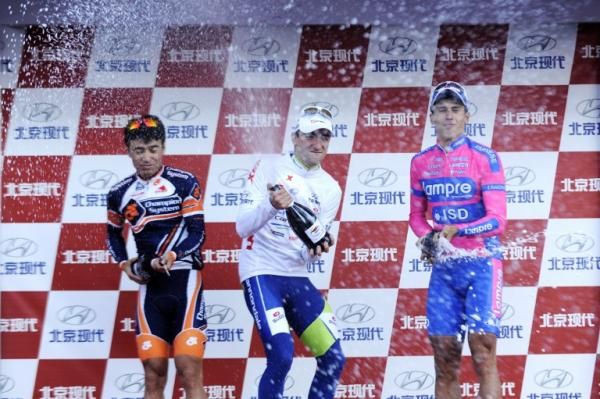 Champagne party on the podium.