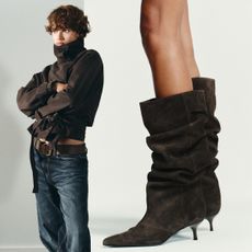 Cotton Belted Jacket from Zara. Suede Kitten Heel Boot from Zara. 