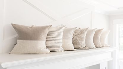 A series of cushions lined up against a wall