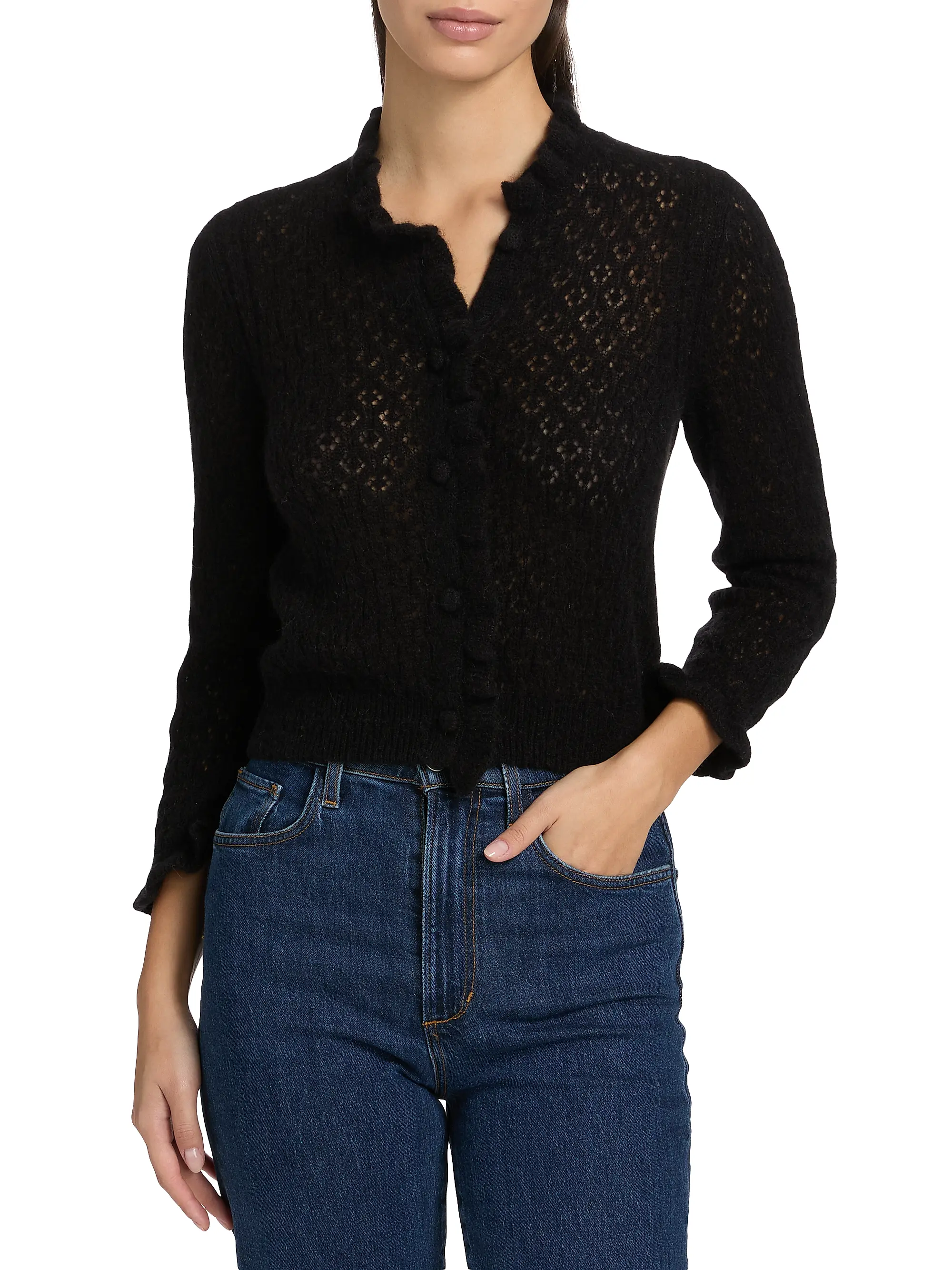 Claudie Wool-Blend Open-Knit Cardigan