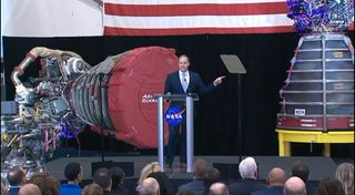 NASA Administrator Jim Bridenstine discusses the agency's Fiscal Year 2021 budget request at the Stennis Space Center in Mississippi on Feb. 10, 2020.