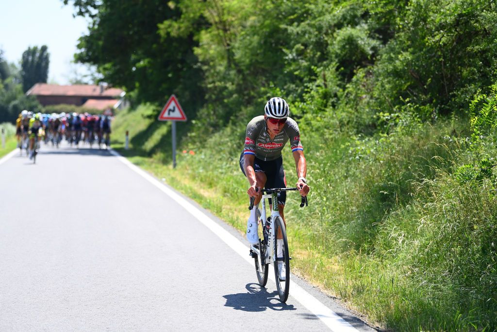 TURIN ITALY MAY 21 Mathieu Van Der Poel of Netherlands and Team Alpecin Fenix attacks during the 105th Giro dItalia 2022 Stage 14 a 147km stage from Santena to Torino Giro WorldTour on May 21 2022 in Turin Italy Photo by Tim de WaeleGetty Images