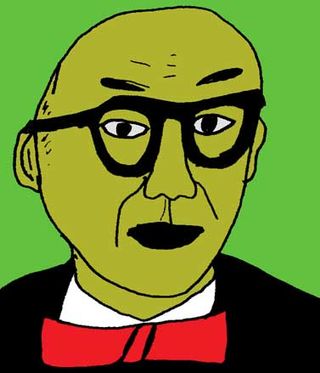 Cartoon image of green male with glasses