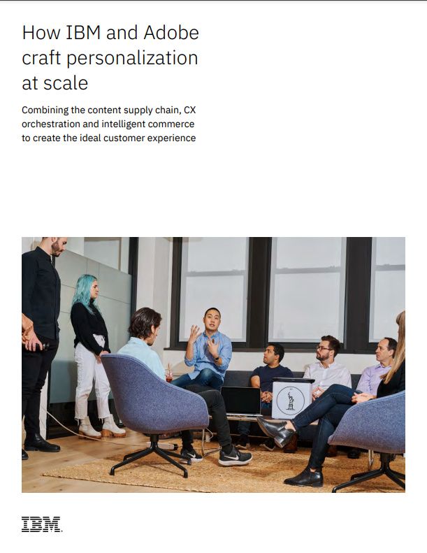 Whitepaper from IBM on how to create the ideal personalization, with image of colleagues in a meeting