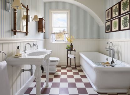 chequered floor in a small bathroom