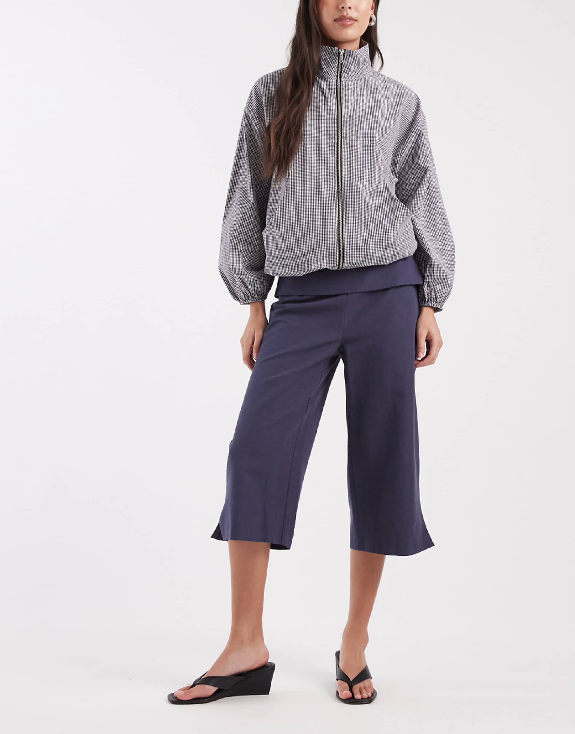 Asos Design Linen Deep Waistband Tailored Capri in Blue