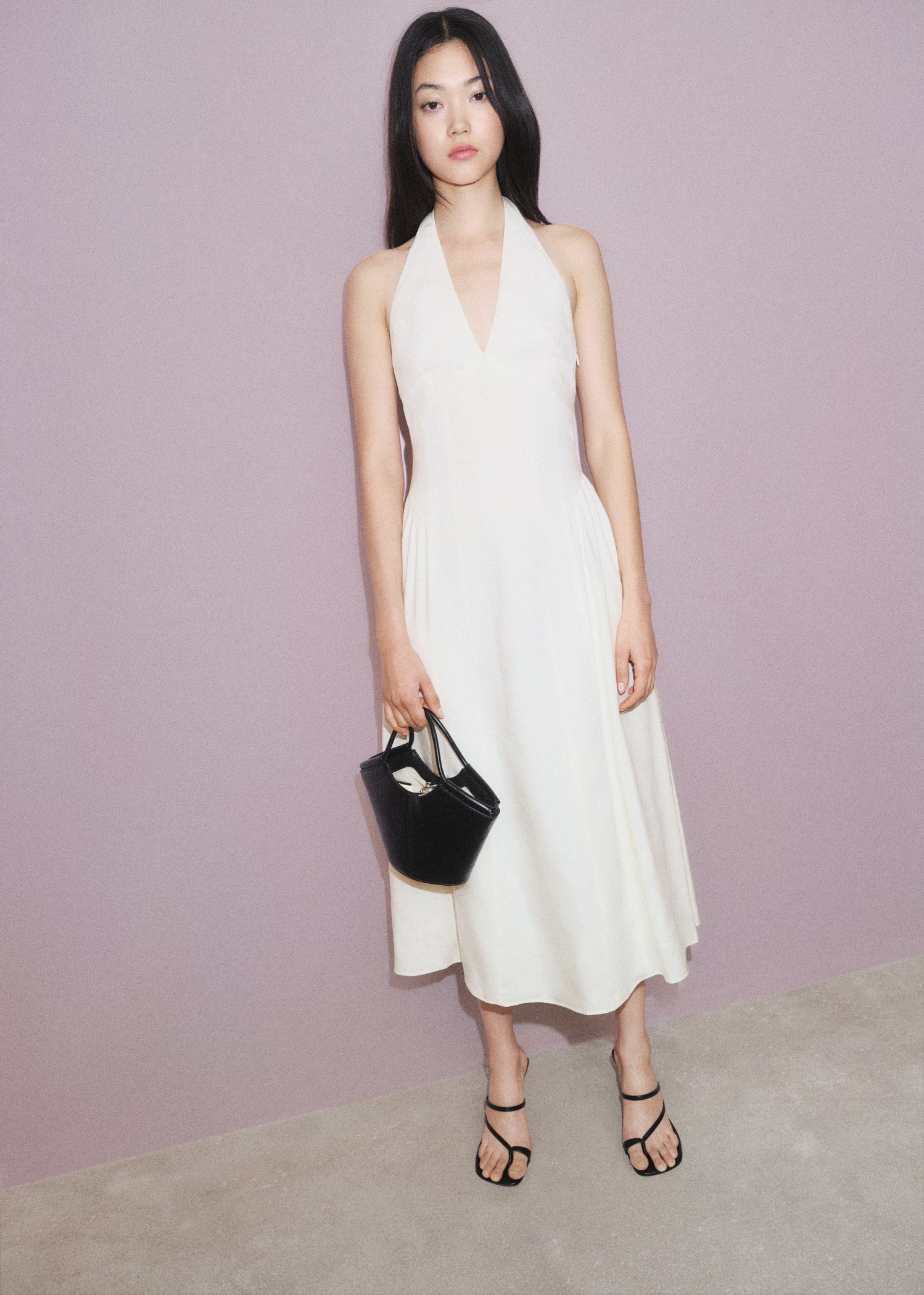 MANGO, Halter-Neck Linen Dress 