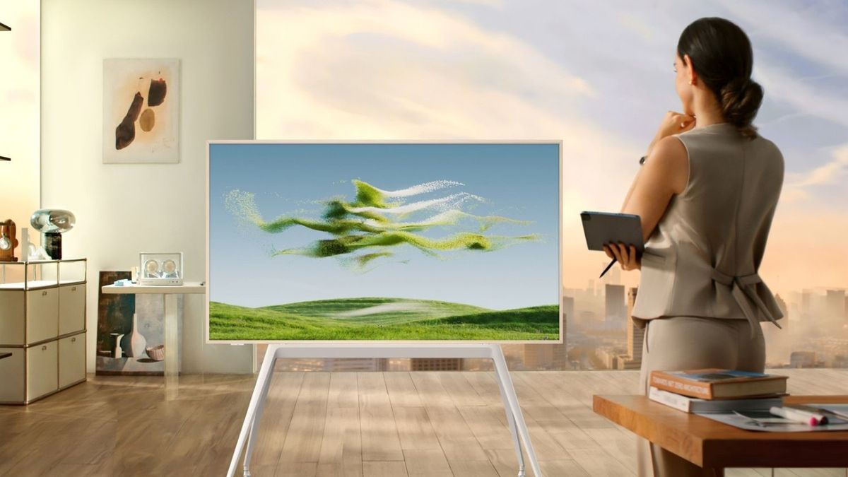 TCL 55" NXTVISION Art TV situated in living room with art displayed