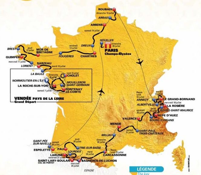 2018 Tour de France overview map