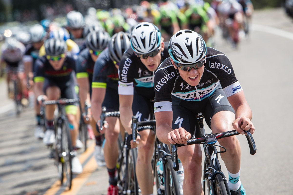 Etixx-QuickStep) comes to the front as they close in on the finish