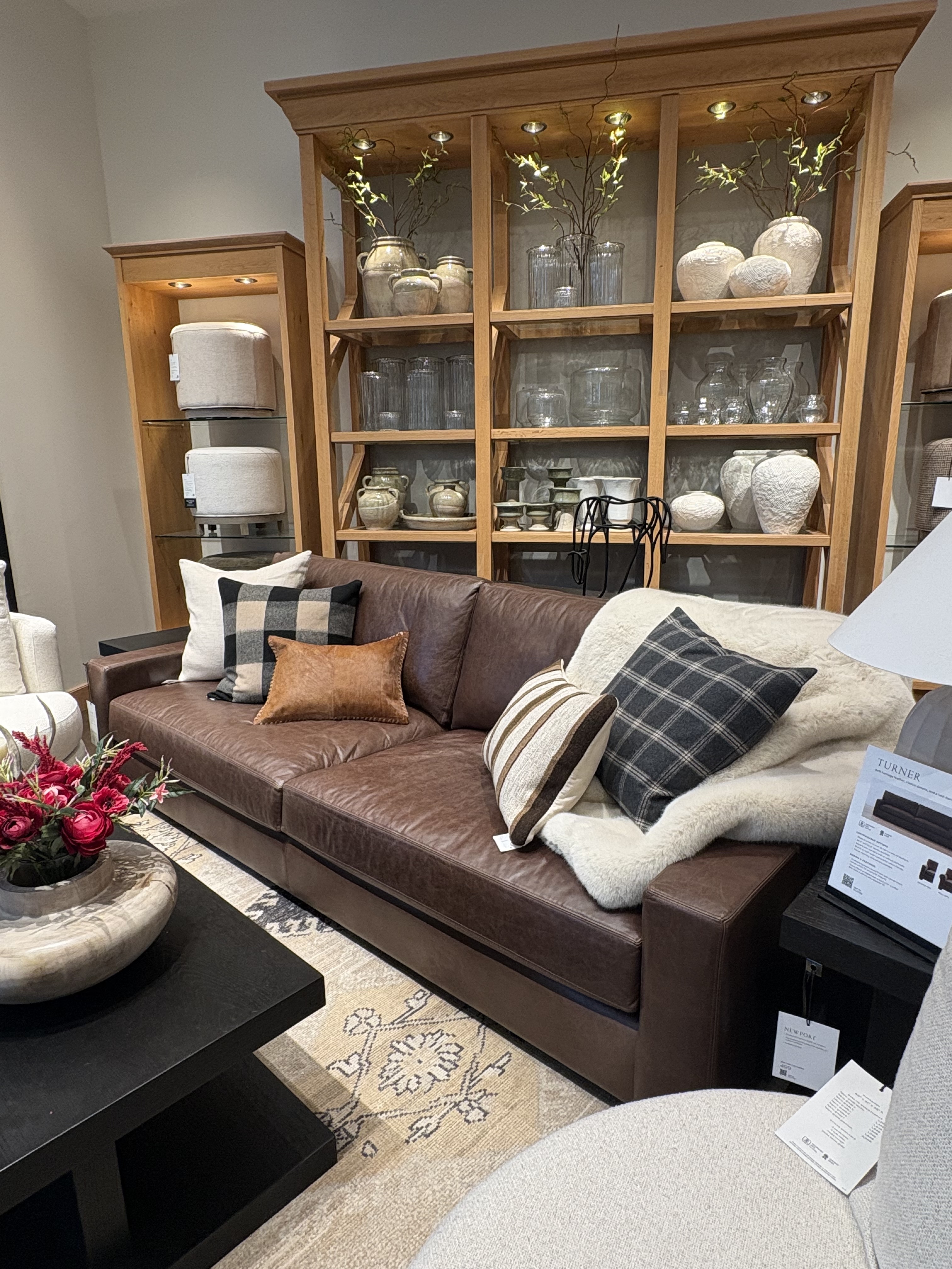 brown leather pottery barn sofa