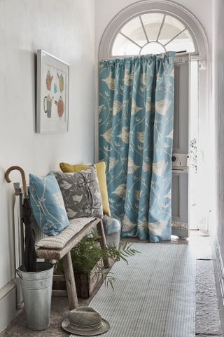 Hallway with door curtain in Vanessa Arbuthnott fabric