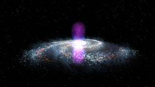 This NASA illustrations shows the massive gamma-ray Fermi Bubbles towering over the Milky Way.