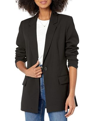 Blazer Panjang Wanita Blake Drop, Hitam, Kecil