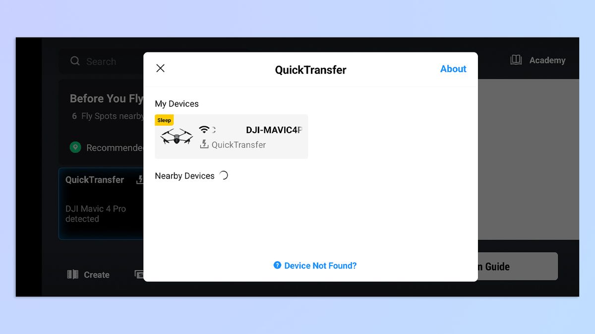 Screenshots of the DJI Fly app